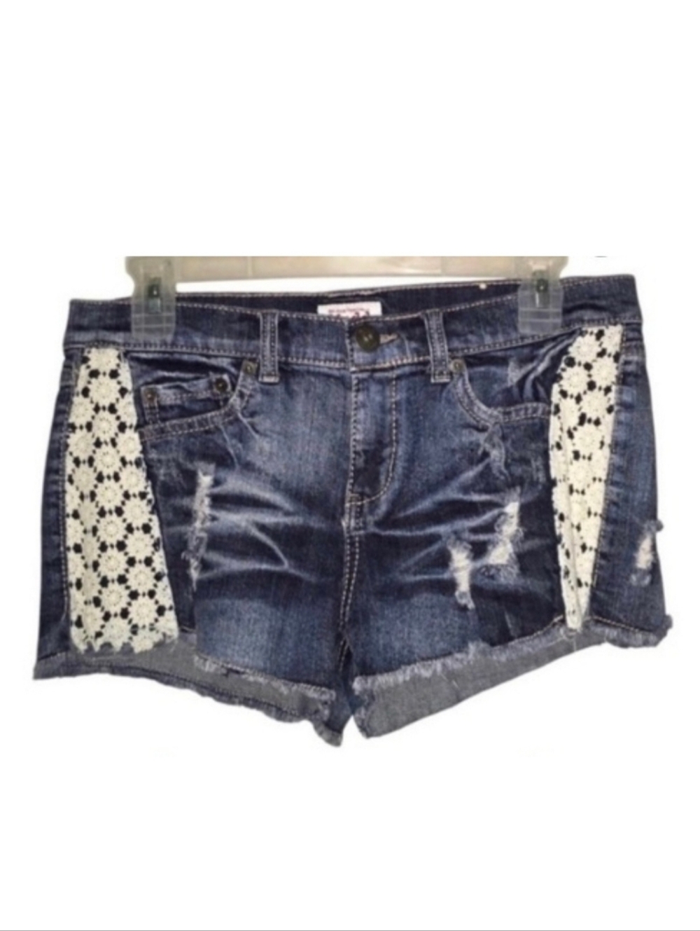 Mudd Distressed Floral Lace Blue Jean Shorts 🦋